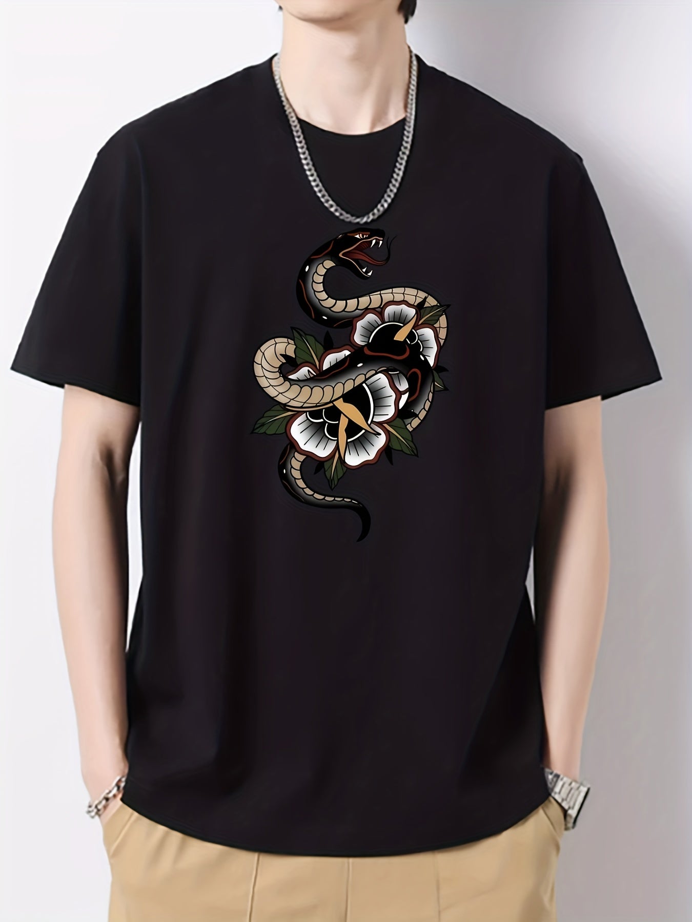 Men's Snack Pattern Print Cotton Crew Neck T-shirt
