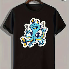 Cartoon Octopus Graphic Print Men's Tee for Summer