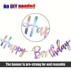 Iridescent Happy Birthday Banner Garland Bunting Banner