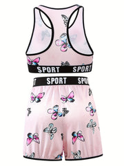 Butterfly Print Sports Bra & Boy Shorts Set