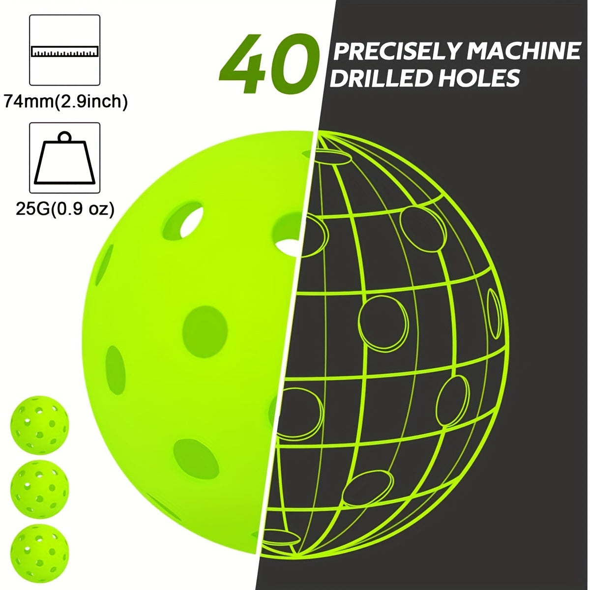 12pk Outdoor Pickleball Balls 40 Holes High Bouncy & Durable - All Paddle Styles