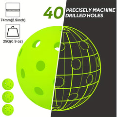 12pk Outdoor Pickleball Balls 40 Holes High Bouncy & Durable - All Paddle Styles