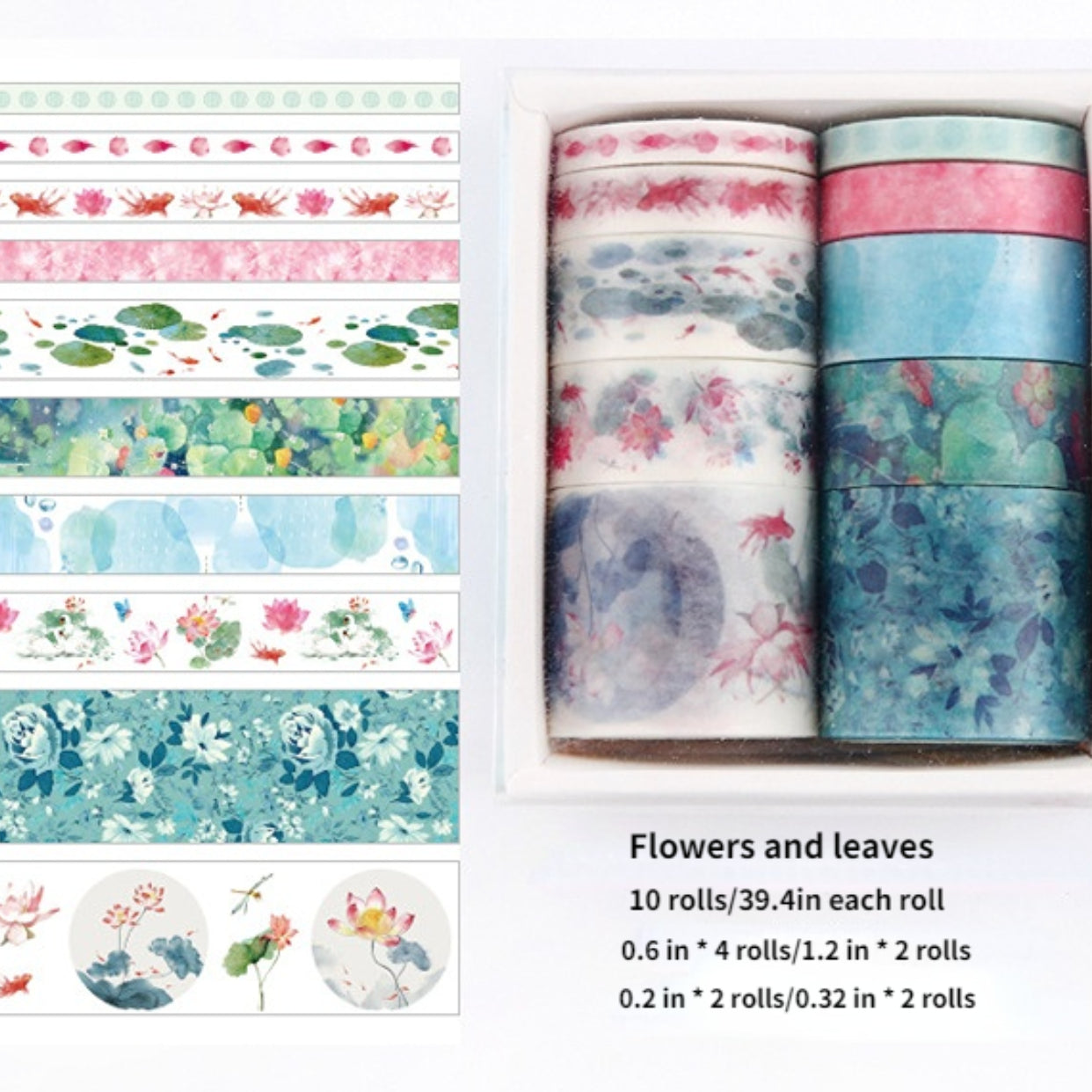 Green Leaves & Flowers Paper Adhesive Tape for DIY Scrapbook