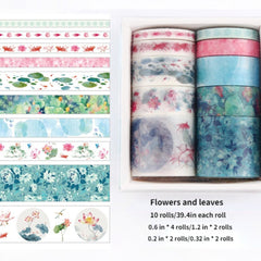 Green Leaves & Flowers Paper Adhesive Tape for DIY Scrapbook