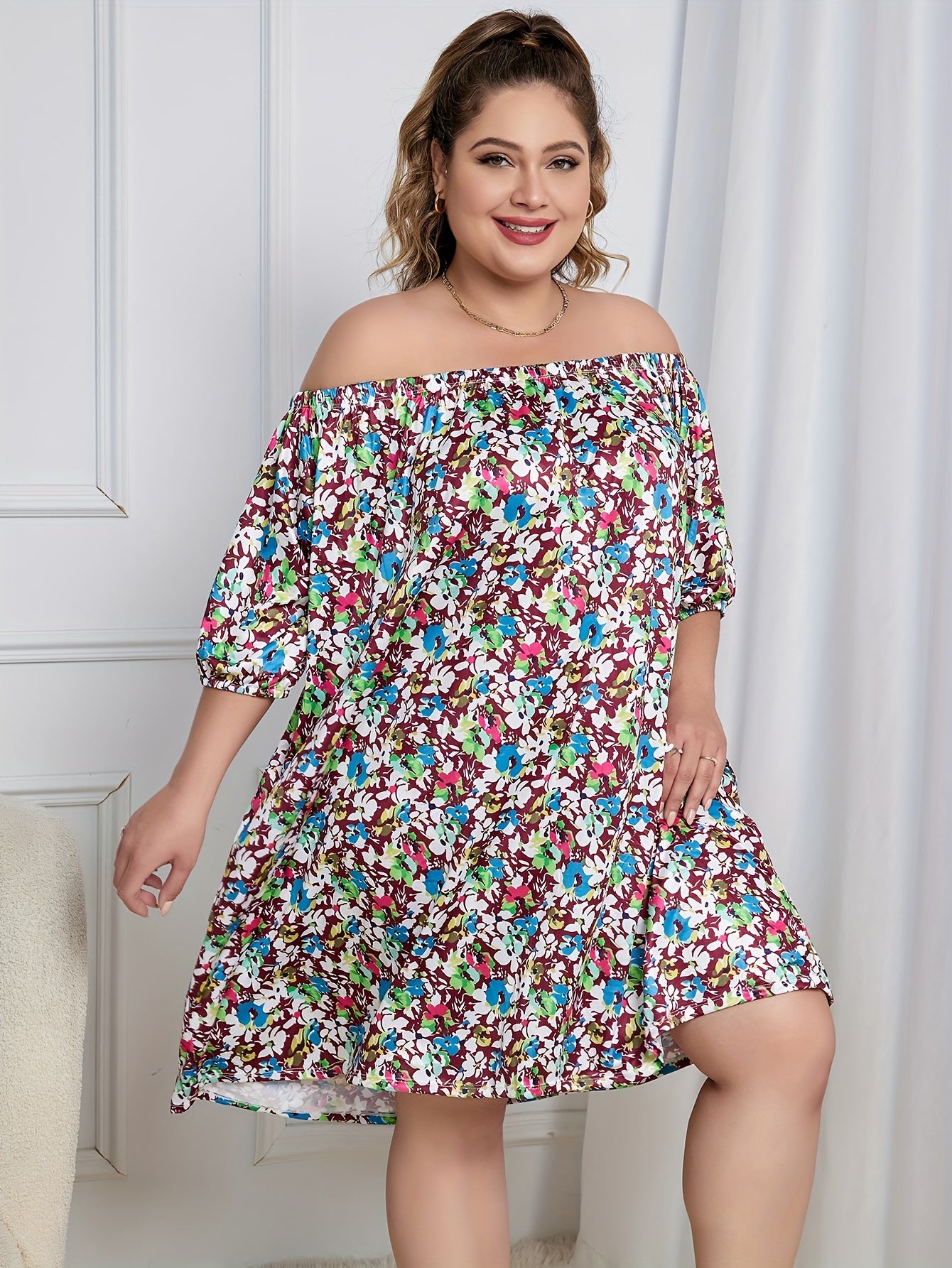 Floral Print Off-Shoulder Loungewear Dress