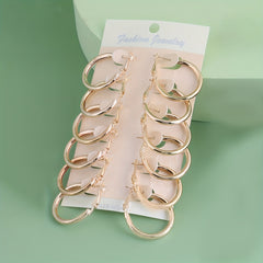 6 Pairs Golden Silver Glossy Tube Hoop Earrings Set for Daily Decoration