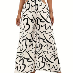 Abstract Print Cut Out Wide Leg Pants Casual Loose Pants
