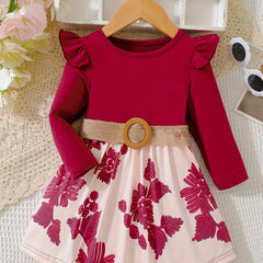 Baby Girls Floral Belted Dress Long Sleeve Sundress
