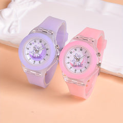 Set of 2 Student LED Luminous Watches with Cartoon Animal Patterns for Girls