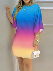 Gradient Casual Crew Neck 3/4 Sleeve Dress