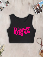 Letter Print Crew Neck Tank Top Sleeveless Crop Top