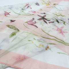 Pink Flower Print Chiffon Scarf Long Shawl Windproof Head Wrap