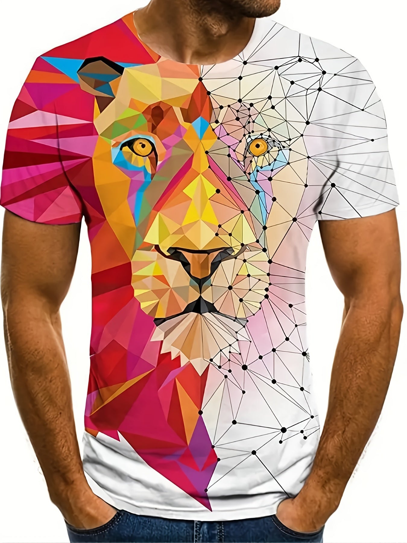 Men's Lion Graphic Print Active Tee for Summer
