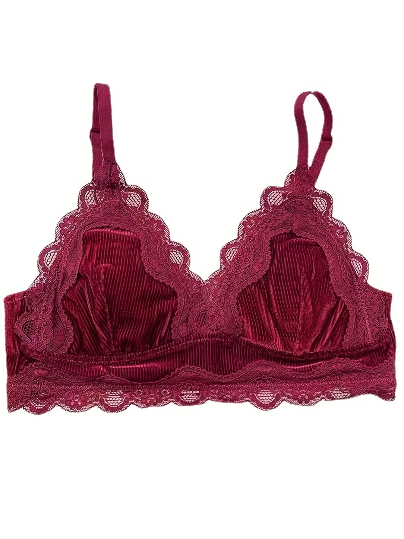 Christmas Lace Trim Velvet Wireless Bra Comfy & Breathable Intimates