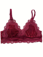 Christmas Lace Trim Velvet Wireless Bra Comfy & Breathable Intimates