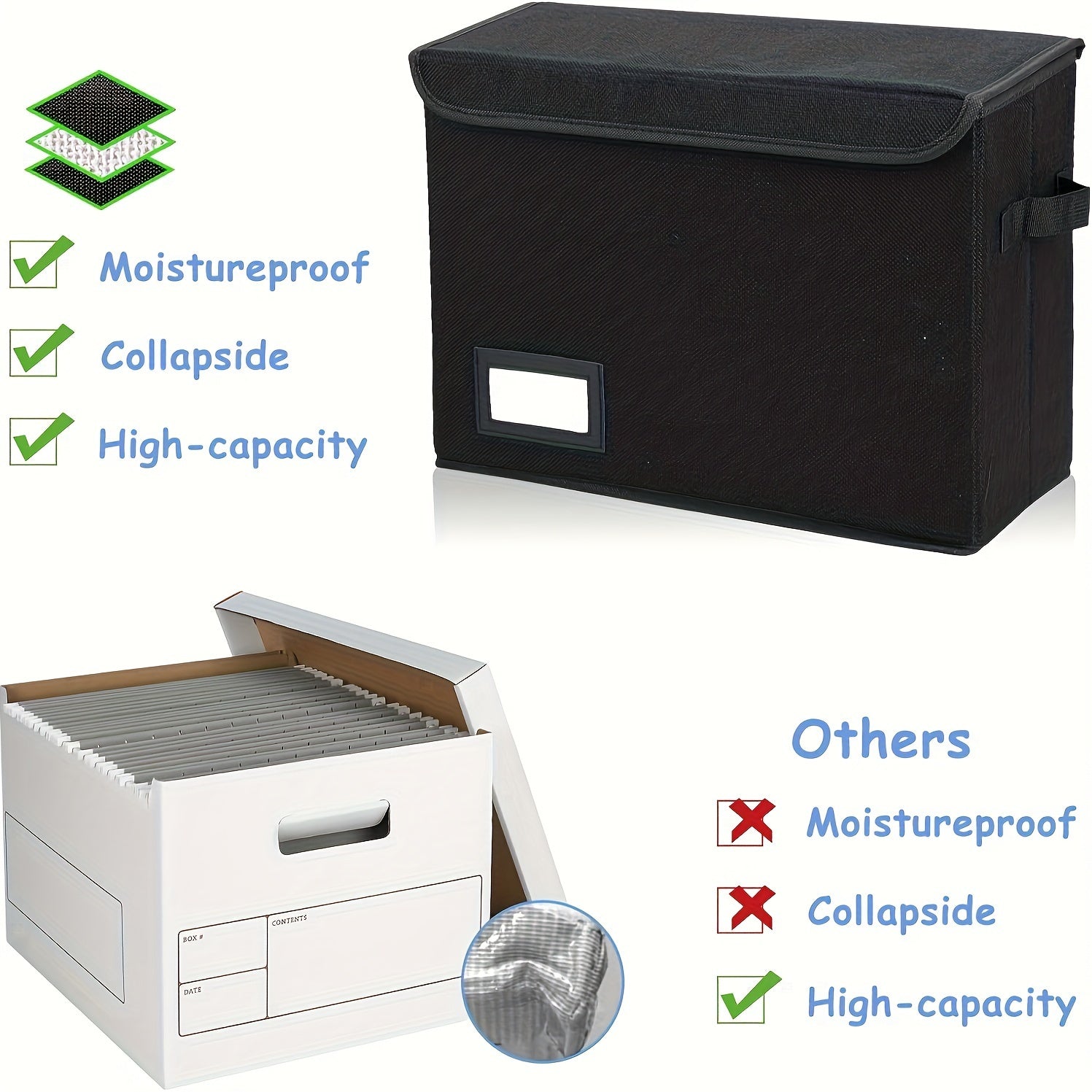 Foldable Storage Box Heavy Duty Container for Documents