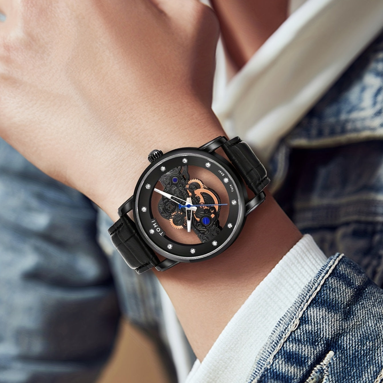 Teens Full Double-sided Hollow Mechanical Wrist Watch