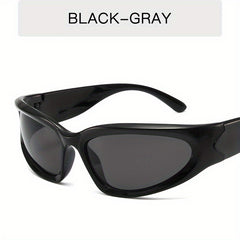 Y2K Classic Punk Sunglasses Women Steampunk Oval Wrap Around Sunglasses