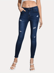 Ripped Skinny Jeans Distressed Slash Pockets Slim Fit High Stretch Denim Pants