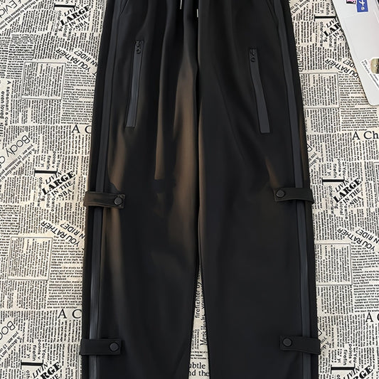 Men's Loose Button Decor Pants Active Breathable Drawstring Trousers