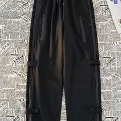 Men's Loose Button Decor Pants Active Breathable Drawstring Trousers