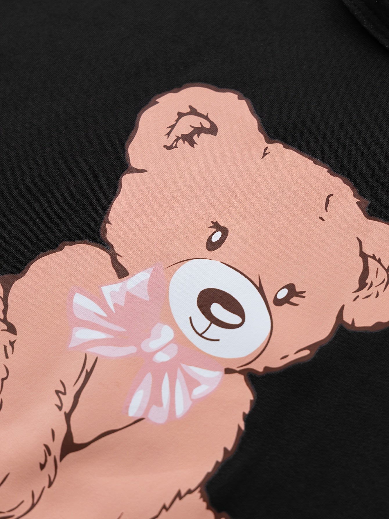 Bear Print Pajamas Set Short Sleeve Crew Neck Top & Shorts & Plaid Pants