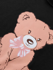 Bear Print Pajamas Set Short Sleeve Crew Neck Top & Shorts & Plaid Pants