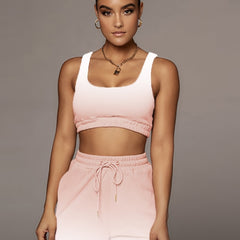 Gradient Two Piece Sport Sets Sleeveless Crop Tops & Drawstring Shorts