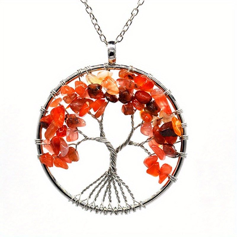 Natural Crystal Tree Of Life Pendant Necklace Jewelry Accessory