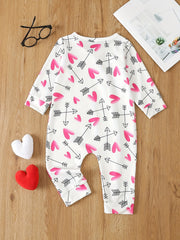 Heart Print Onesie Long Sleeve Jumpsuit for Baby Girls