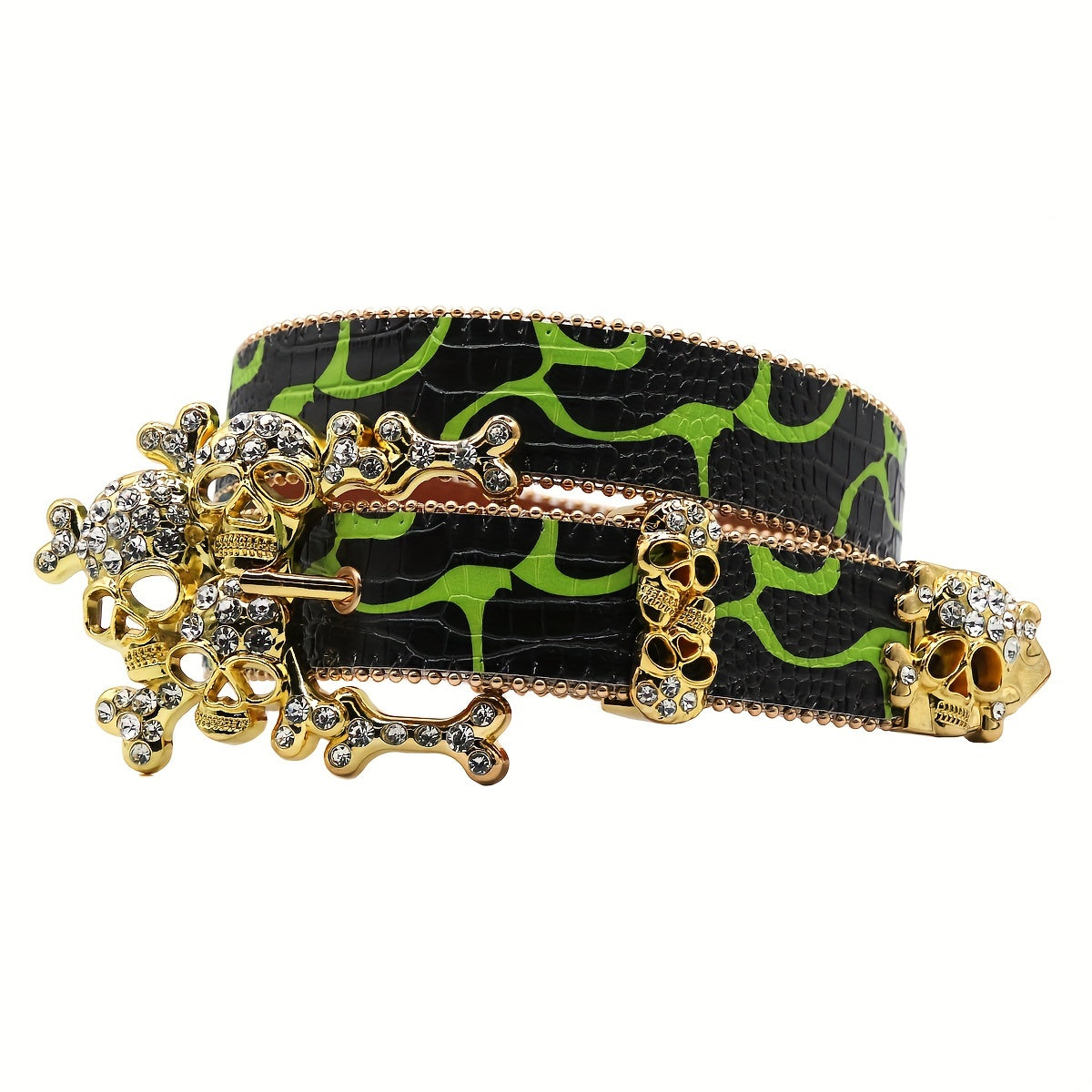 Large Skull Head Rhinestone Belt for Men