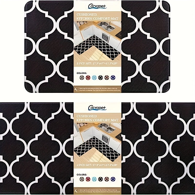 Moroccan Plaid Kitchen Mat Anti Fatigue Cushion Waterproof Non Slip