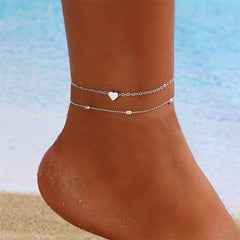 Love Heart Chain Anklet Double Layers Bracelet Women Girls