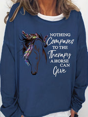 Horse Print Sweatshirt Long Sleeve Crew Neck Casual Fall Spring Women's Clothing