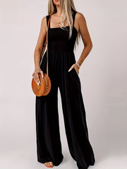 Solid Wide Leg Jumpsuit with Suspender | Women's Clothing