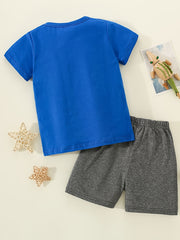 Boys Dinosaur Print T shirt & Shorts Set For Summer Kids Clothes