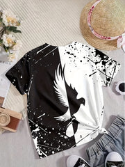 Girls Flying Eagle Print Short Sleeve T shirt Comfy Tees Pullover
