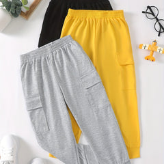Boys Cargo Pants Elastic Waist Jogger with Pocket