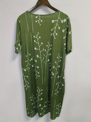 Women's Plus Floral Print Short Sleeve Pleated Dress With Pockets