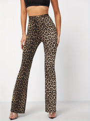 Leopard Print Flare Leg Pants Casual Loose Pants