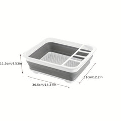 Folding Telescopic Draining Dish Rack Plastic Tableware Storage Box