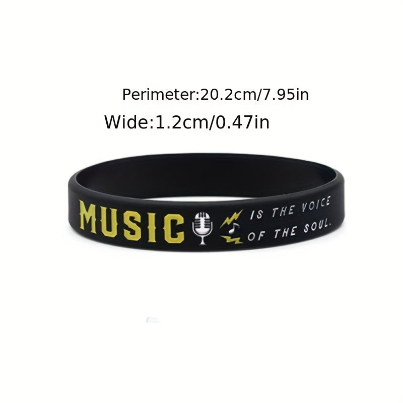 Musical Element Silicone Bracelet With Note & Instrument Pattern Rubber