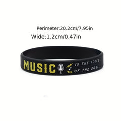 Musical Element Silicone Bracelet With Note & Instrument Pattern Rubber