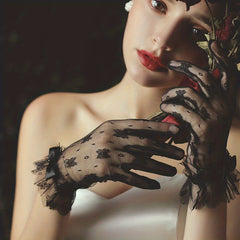 Short Lace Gloves Bowknot Ruffles for Bridal Wedding Dress