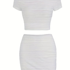Women's Textured Two Piece Skirt Set Short Sleeve T shirt & Mini Skirt