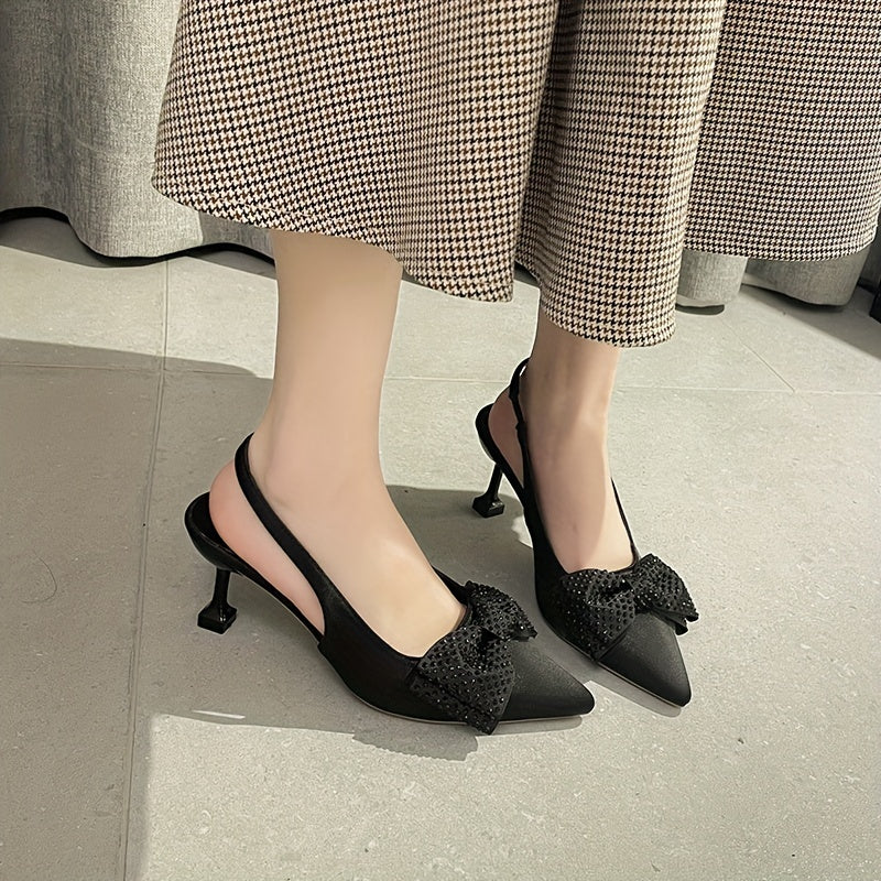 Rhinestone Bowknot Slingback High Heels - Dress Pumps