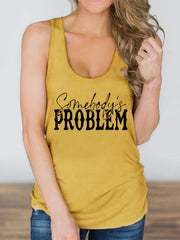 Letter Print Round Neck Tank Top Casual Loose Sleeveless
