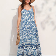 Retro Dress Women's Plus Floral & Tribal Print Round Neck Maxi Dress
