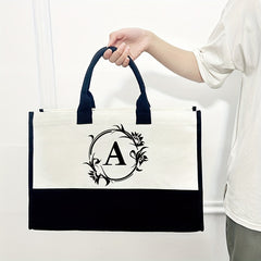 Canvas Tote Bag Letter Pattern Handbag Vintage Casual Shopping Bag