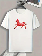 Geometric Horse Print Men's Comfy T shirt for Outdoor Summer